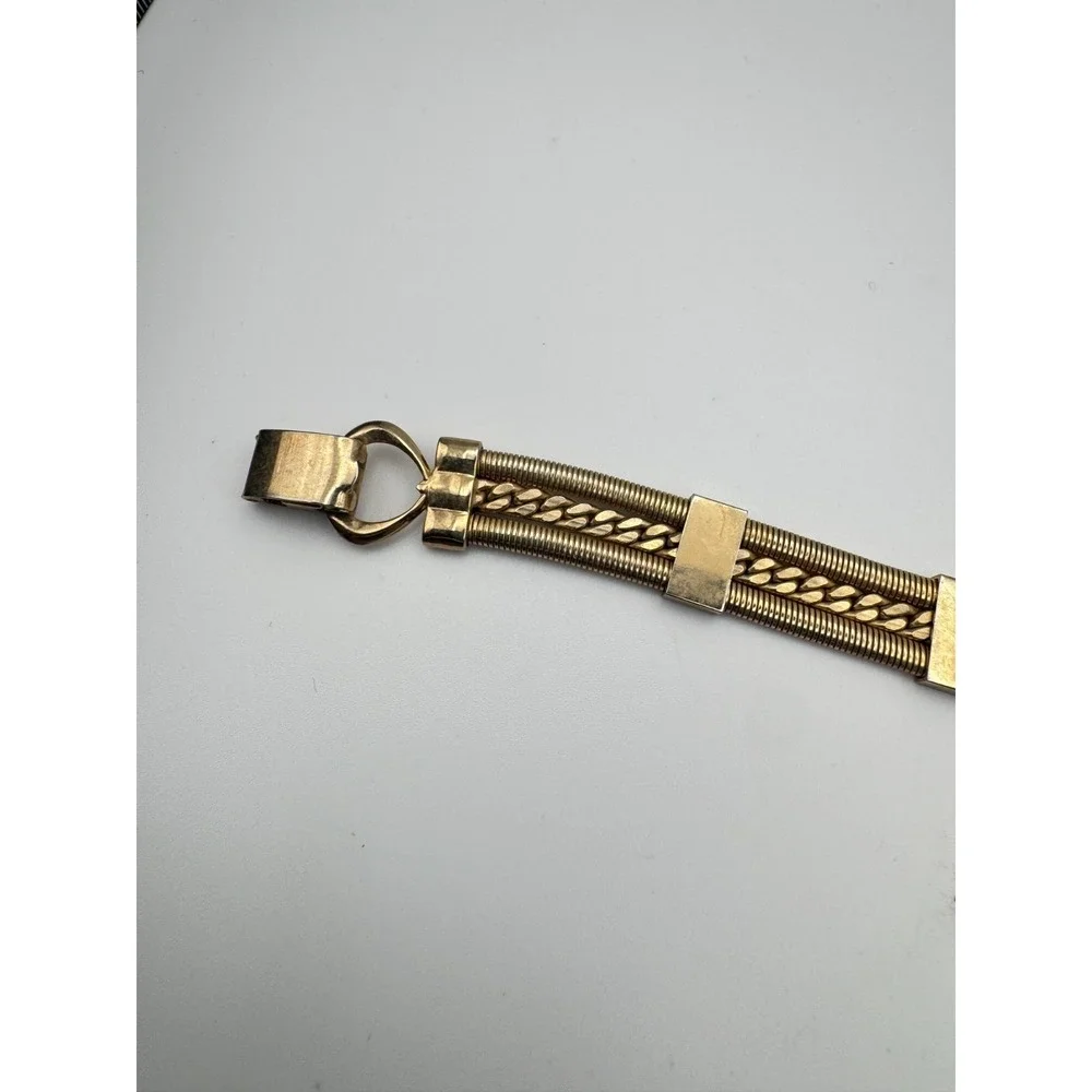 Vintage Mesh Bracelet Gold Tone Gaspipe Curb Chain Multi Strand Panel Link MCM